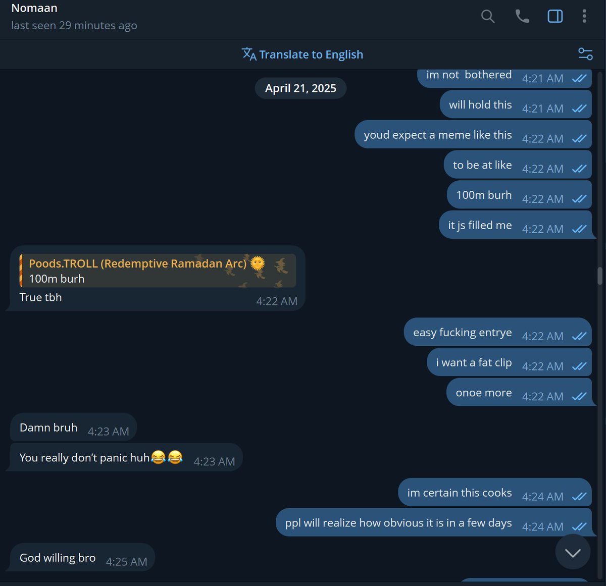 Poods444's tweet photo. 1 year ago today, 4.20.2025, my life changed forever.

I still remember the day I came back from university on a fine afternoon, scrolled X a bit, and saw @_Shadow36's post about $TROLL, the post that changed my life

I instantly blasted, felt a rush I never felt before and I instantly knew this is the one to retire me forever. I then told all my close friends to blast in.

It's been the craziest journey of my life. I've never poured more time, energy, effort, and money into anything else. And I've never been prouder.

In just a year, we proved to millions of people what memes are really about. Just a genuine meme everyone on earth already knows and loves, carried by a family of 50,000+ trolls bullposting, raiding, and trolling together every single day.

This is the perfect memecoin vision, which we embodied as a community of the greatest meme to exist, $TROLL.

We are one of the few last remaining authentic OG memecoins before all this new-gen trenches slop. The purest one. The one they'll be telling stories about long after every other coin this cycle is forgotten.

I'm extremely grateful and proud of every single one of you.

To the 1-100 follower trolls grinding and raiding in silence ; you're the heart of this, never change 

To the day 1 OGs who believed from the start and are STILL raiding a whole year later  ; I love you more than you think, you're like my blood family atp

To the core whales who held thru it all when many others capitulated whom I've built a very close relationship with ; I respect you all very much, most impressive group of chads I've ever met, I now know who to rely on and go to war with, many underestimate how much money, time and effort we've put down to help make troll what it is today.

To the team ; HUGE respect & love, never seen a memecoin team have more passion, discipline and better execution than you mfs, easily one of the top memecoin team out there, and I bear full witness to this.

I wish I could tag every single troll who made this year what it was, but some names I have to call out:

Core team - @fukupapers @SwishPng @iFungibility 

Core whales - @_Shadow36 @FrostxXBT @lyndonmmm @AyWoody_ @RipJalens @Dior100x @silentflw @YoonECrypto @staxbt 

OGs and other troll chads (TOO many to mention here, some also suspended, but you already know who you are!) -
@Sarge0x @LeverageWeb3 @FreestyleW3 @stelladvm @PalauanBull @Svoo___ @guccibeardd @y00thereum @nunbutcrypto @r0ben666 @ZaggaSwagg  @DexFi_  @calmchaos111 @Oakleaf_x @Bobby56839585  @cryptomaniaDP @MightyXbt_ @adiosdavid @CryptoBeast_7 @jeff_wainwright @hip2this  @moosholin  @pepporetto @Bel01982  @rorkesol @kryptokarle @CryptoJee_  @sockostacos0110 @steveohuncho_ @1amtwaps @maggoofficial94 @troll_runner @xMachitisx 

Year one is in the books. An eternity to go. Not even the mountains will stand in our way.

Up and to the right forever🧌

The Official $TROLL Memecoin. 🫶