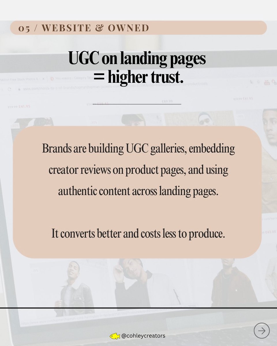Cohley_'s tweet image. 2/2 UGC is showing up in display ads, email, CTV, retail media, and websites. 

📲Brands that systematize creator content are outperforming one off campaign runners. Here’s where your content could be going. 

#UGC #CreatorEconomy #BrandDeals #UGCCreator #ContentCreation