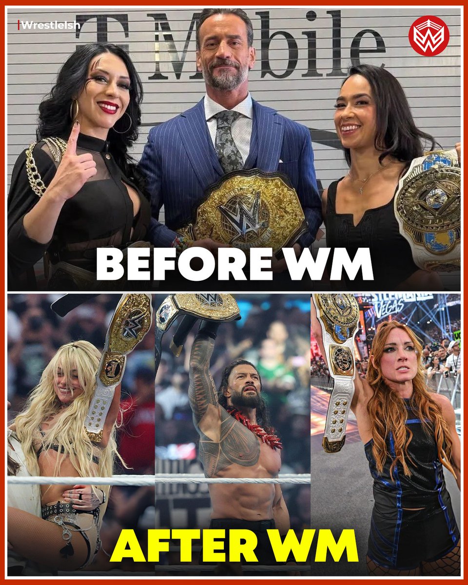 WrestleIsh's tweet image. Did you prefer the champions before or after WrestleMania? 🤔

#WWE #WrestleMania