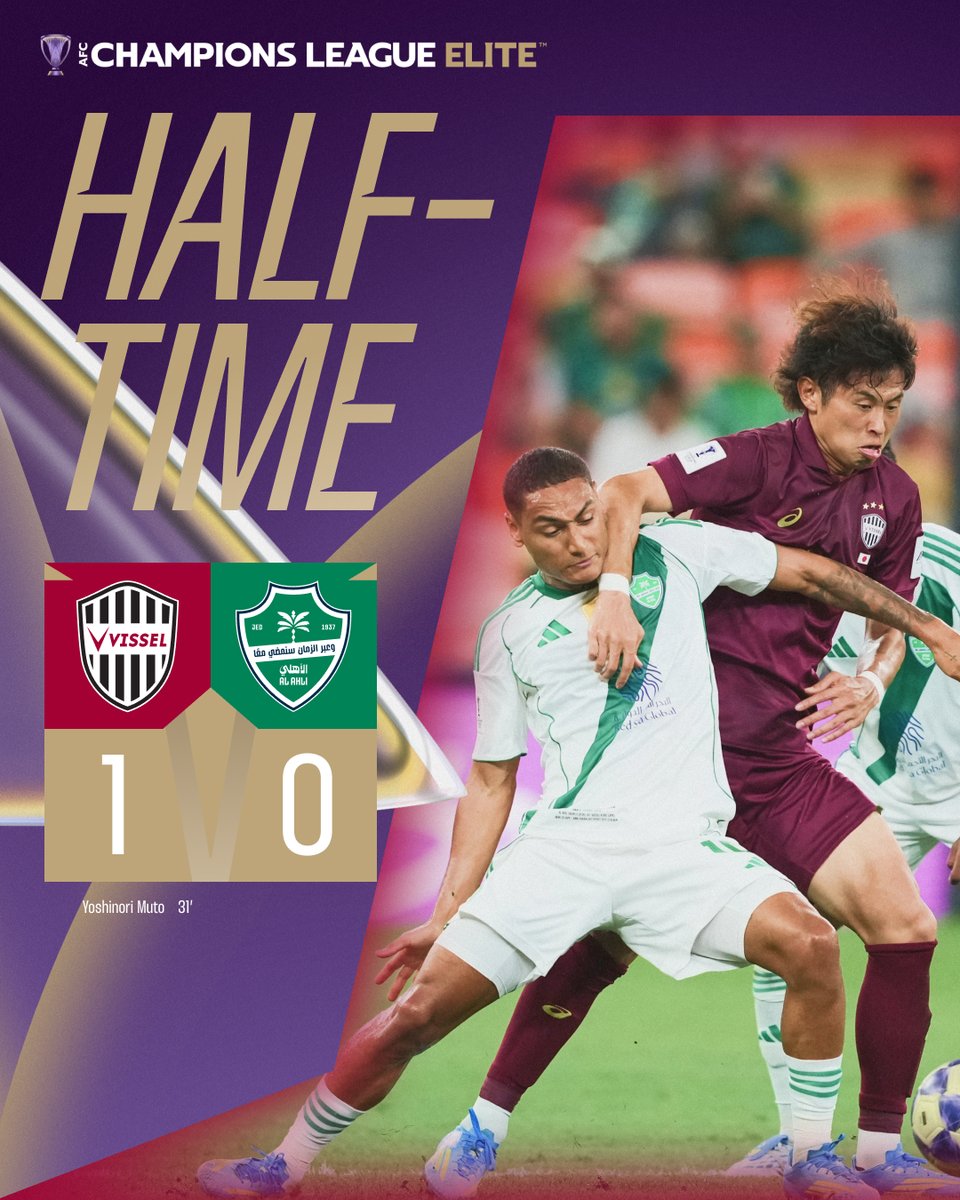 J_League_En's tweet image. ⏰ HALF-TIME

Vissel Kobe 1-0 Al Ahli Saudi FC

#JLEAGUE
#football
#ACLElite
#visselkobe