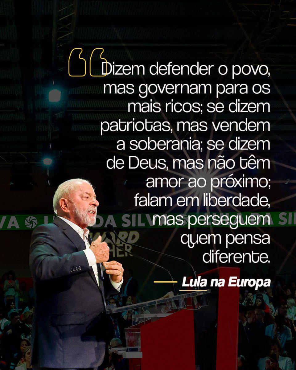 *Segundou com verdades* 📢
Viu o que o Lula disse no evento Mobilização Progressista Global, na Espanha? 🤔
_Tem gente que fala em nome do povo, mas governa para poucos. Se diz patriota, mas entrega o que é nosso. Usa até a fé, mas esquece o básico: o respeito ao próximo._ 🎯