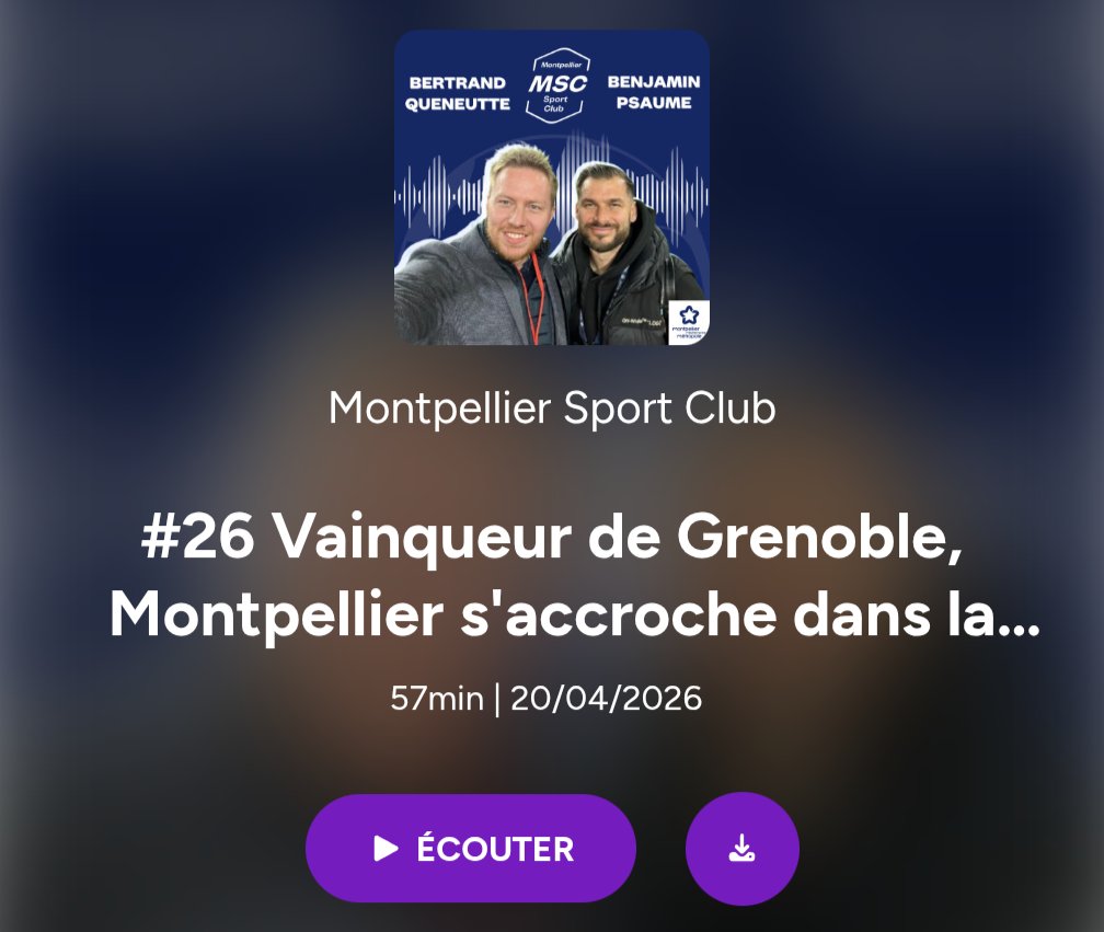 B_Queneutte's tweet image. L'épisode 26 est dispo ! 

▶️ Retour sur la 1ere finale remportée par le #MHSC + zoom sur les prochaines + Laporte le meilleur coup + le duo gagnant Molebe / Mendy + l'avenir de Guéguin + le départ de Fred Garny

🎧🟠🔵 Bon podcast : podcast.ausha.co/montpellier-sp… #TeamMHSC #Montpellier