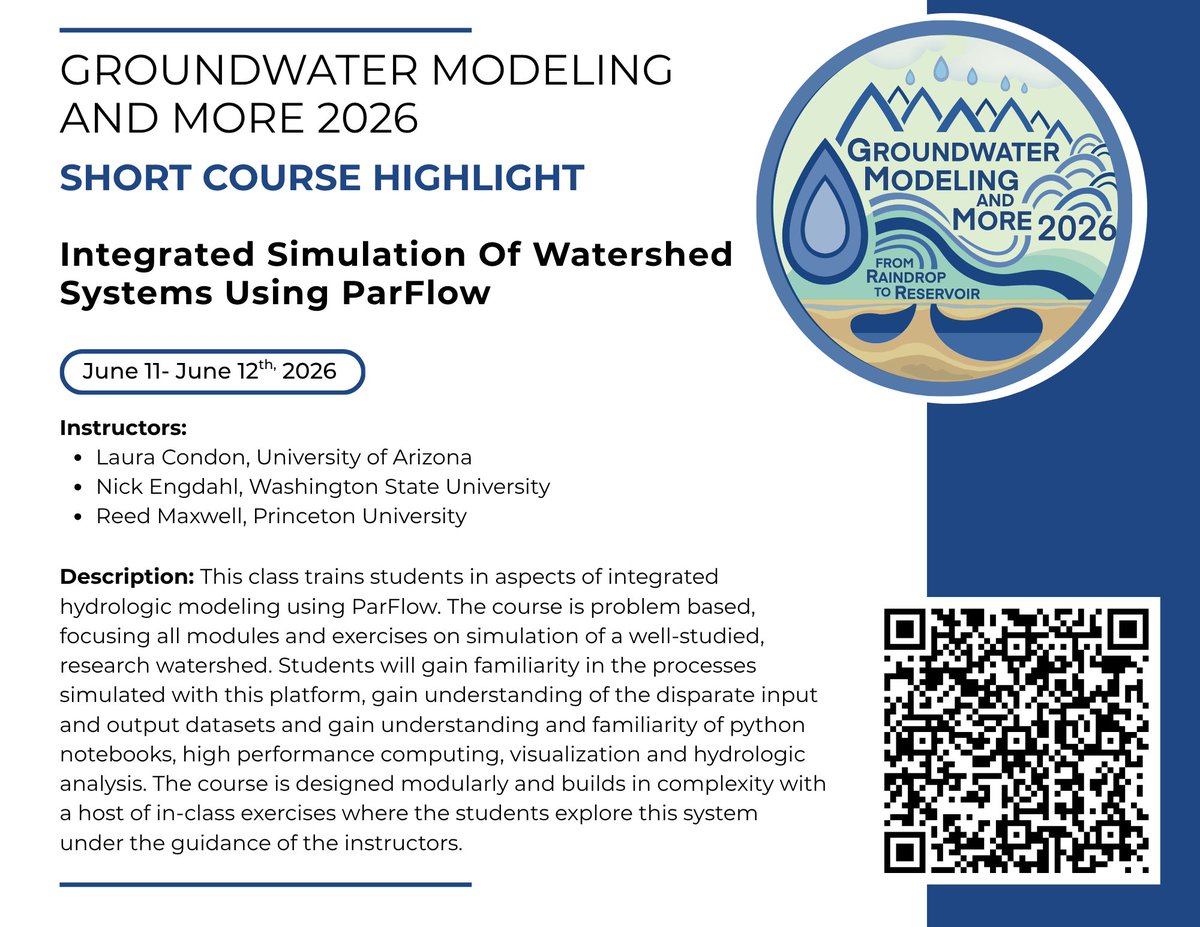 IGWMC's tweet photo. #GWM2 Short Course Highlight: Integrated Simulation Of Watershed Systems Using ParFlow and Subsetting Using HydroFrame and Hydrodata: ParFlow Short Course Extension
For more:
🔗 https://t.co/cXfQqiOdE5
#Hydrology @reedh2o https://t.co/Uij65ogfrM