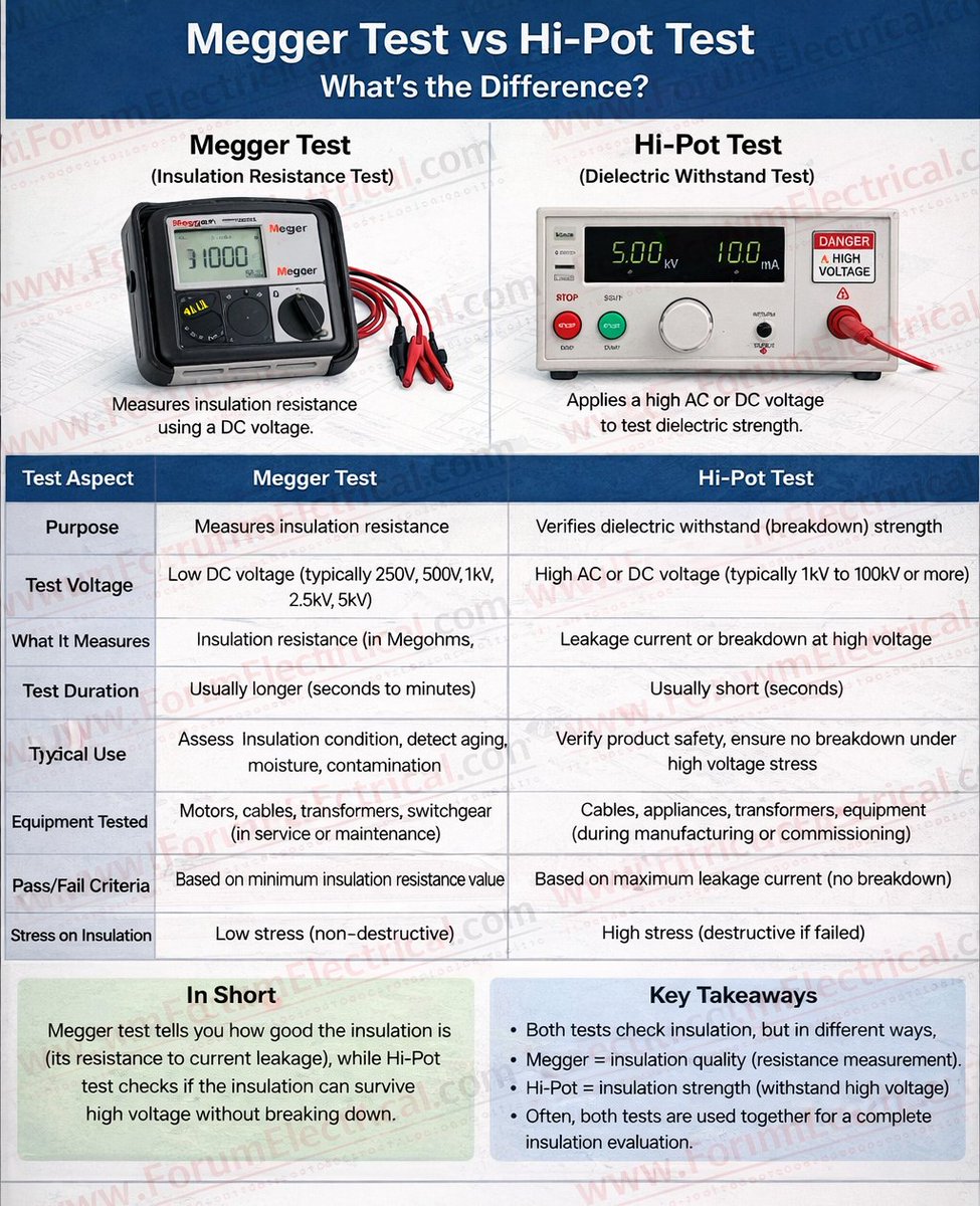 Rabert_infohe's tweet image. Megger Test vs Hi-Pot Test forumelectrical.com/megger-testing…
#megger #meggertest #HipotTest #testing #electrical