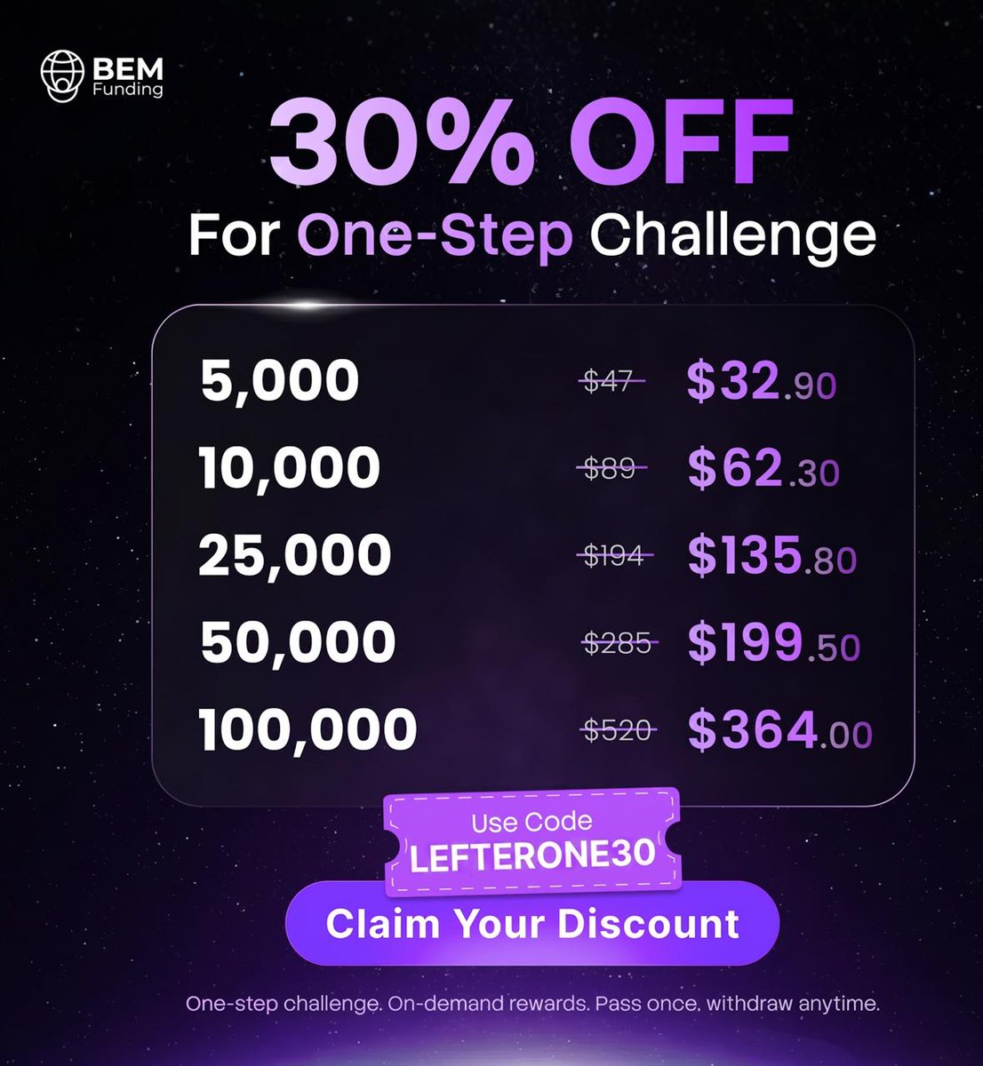 monsterjabel's tweet photo. Selamlar.
🟣 @BemFunding 'One Step' challange'larda 'LEFTERTERONE30' kodunu kullanarak %30 indirimden yararlanabilirsiniz.
🟣 #ONLYBEM https://t.co/DqwY3jQBZQ