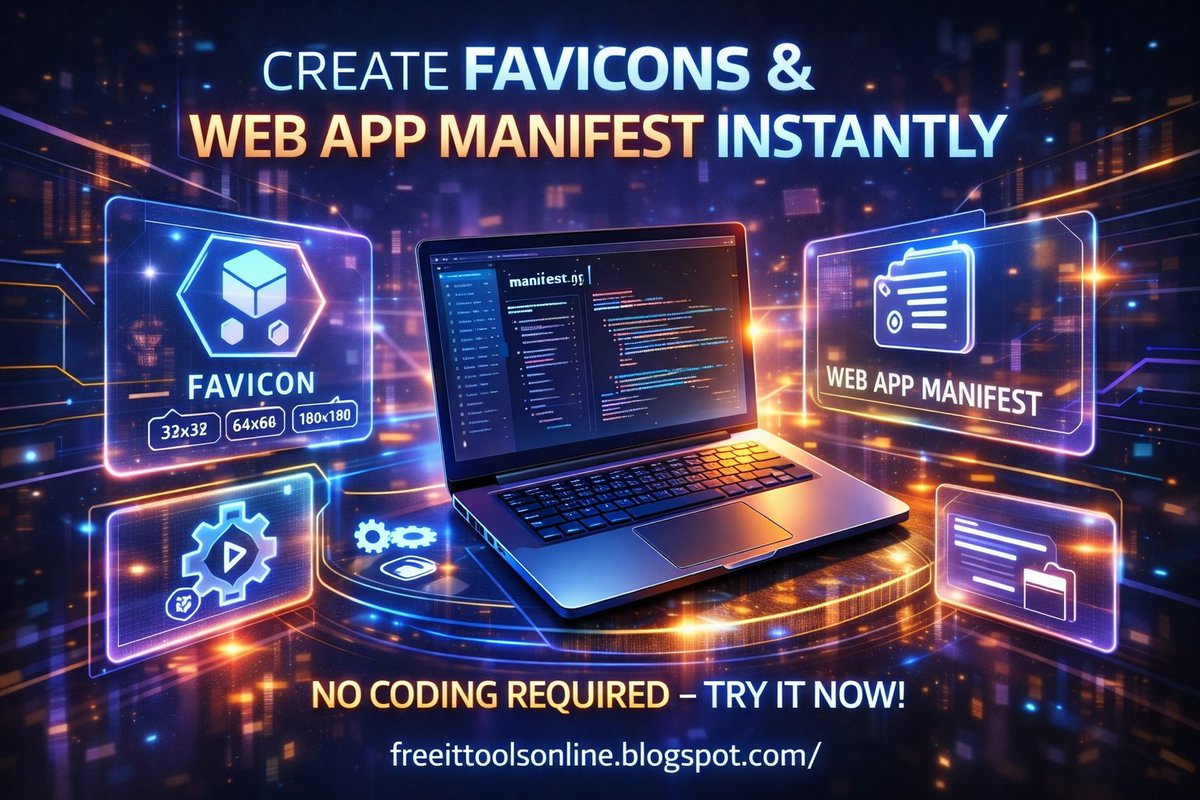 FreewebToolHub's tweet image. Create Perfect Favicons &amp;amp; Web App Manifests in Seconds!
 no coding needed!
🔧 Fast • Simple • Developer-Friendly
🌐 Perfect for Bloggers &amp;amp; Web Developers
👉 Try it now: freeittoolsonline.blogspot.com/p/web-app-mani…
#WebDevelopment #Favicon #PWA #SEO #BloggingTools #AITools #WebDesign #Developers