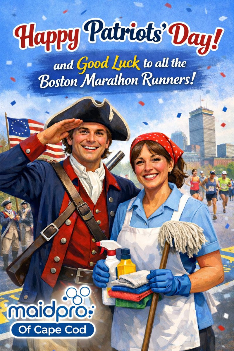 MaidPro_CapeCod's tweet photo. 🧹 Patriots’ Day vibes + Marathon energy! 🏃‍♂️💙

Wishing all Boston Marathon runners the best of luck today—you’ve got this! 👏🔥

From all of us at MaidPro of Cape Cod, we’re cheering you on while keeping homes sparkling ✨ https://t.co/hhav0oDQO2