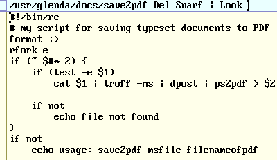 ShannAurelle's tweet image. First rc script I've (re)written for a while, this one saves my typeset file using ms package of troff into a pdf file 🥰 #9front #Plan9 #rc #acme