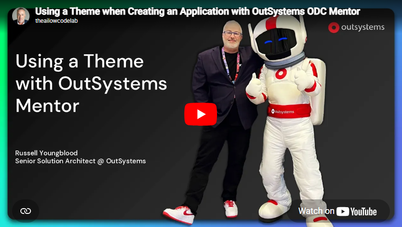 theailowcodelab's tweet image. Using a Theme when Creating an Application with OutSystems ODC Mentor - Video Tutorial #aideveloper #webdesign #appdevelopment thelowcodeshow.com/using-a-theme-…