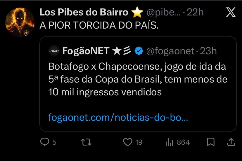Eles falando do Botafogo! ele falando do Vasco! Eles faz 4 post sobre o Botafogo não engaja aí ele ativa o protocolo Vasco da Gama