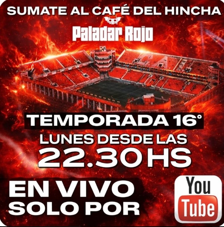 💥SUMATE AL CAFÉ DEL HINCHA DE #independiente entérate de las últimas novedades del Rey de Copas
 22:35 hs 👹🇦🇹
En vivo solo por YouTube 📷📷📷📷 
👇👇👇👇👇
youtube.com/live/H-YgOPF4p…