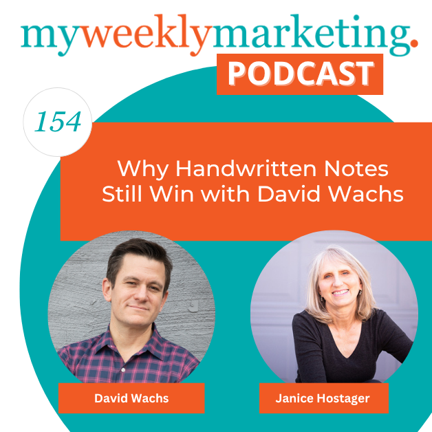 Handwrytten's tweet image. Marketing is crowded. Standing out is hard. On My Weekly Marketing, Janice Hostager talks with David Wachs of @Handwrytten about a simple way to break through:

✍️ Handwritten notes. 

Tune in now: vist.ly/4z5fa 

#Marketing #CustomerExperience #DirectMail #Podcast