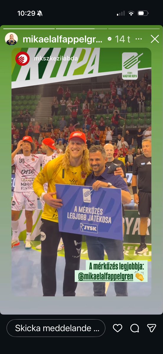 akeunger's tweet photo. Dagens Grattis till @MikaelAppelgren som var matchvinnare och MVP när @veszprem_hc vann den Ungerska cupen  🏆 https://t.co/GYXcFLrLpr