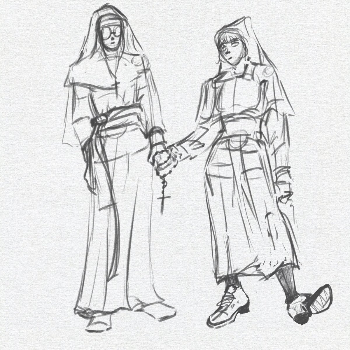 Nun Zoemira holding hands in a completely innocent not at all plotting a ritualistic sacrifice way 
-Confessions AU-