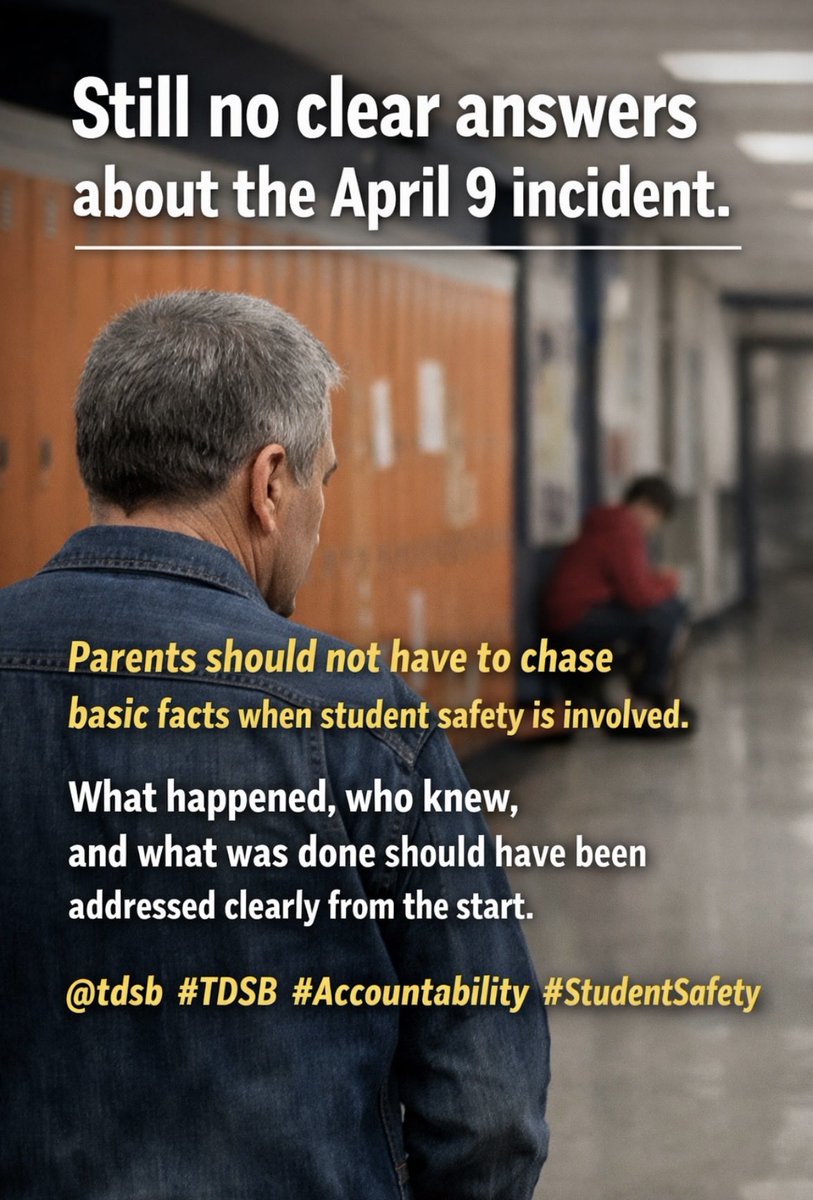 aspeda1's tweet image. ents are still waiting for straightforward answers about the April 9 incident. Silence, delay, and vague responses are not accountability. @tdsb #TDSB #Accountability #StudentSafety