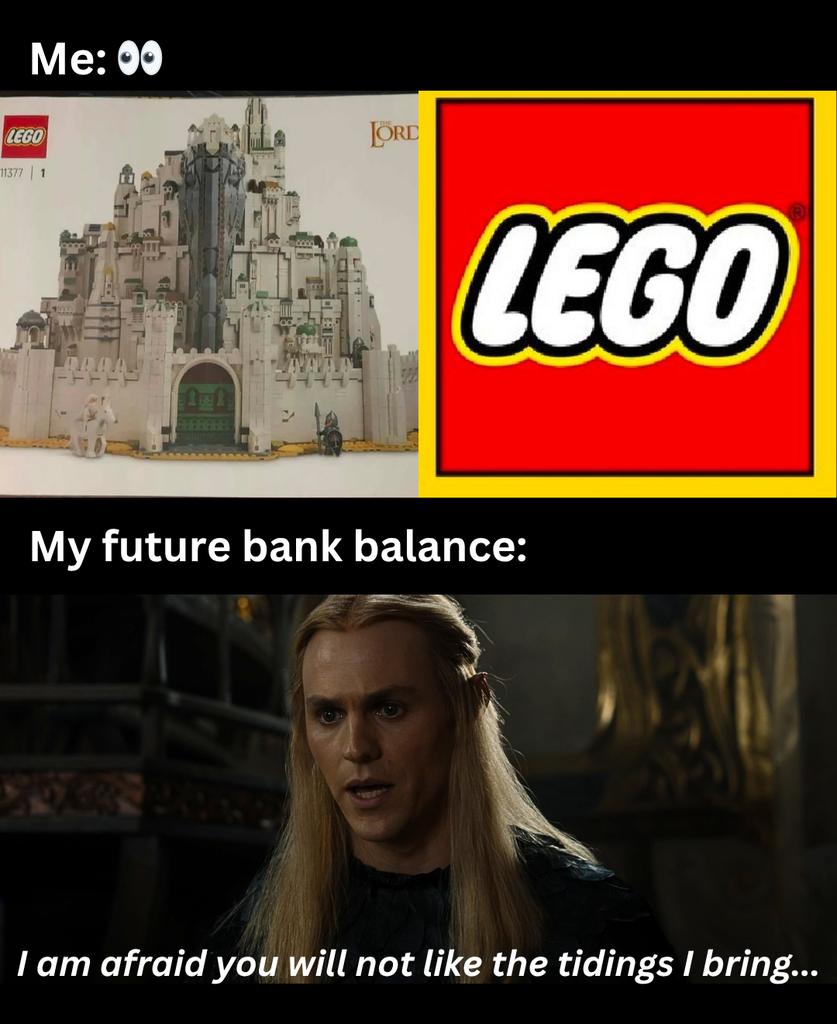 FellowshipFans's tweet image. Me vs My future bank balance 😂 

Check out the newest look of Lego's Minis Tirith, rumoured to be released on 1st June 2026 for $649.99 💸 

Will it be on your wishlist? 👀 

Via: @the_brick_news 

#TheLordoftheRings #MemeMonday #Tolkien #Lego