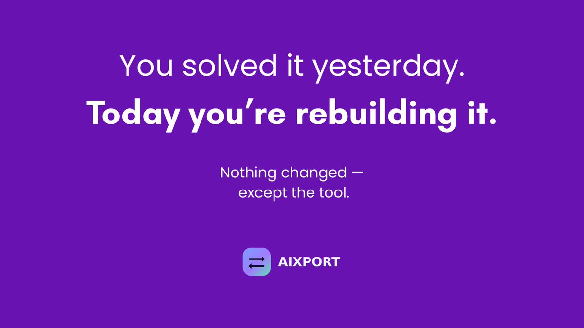 AIxPortnow's tweet image. You solved it yesterday in AI.

Today you’re rebuilding it from scratch.

This happens more than people admit.

#AI #Productivity #Automation