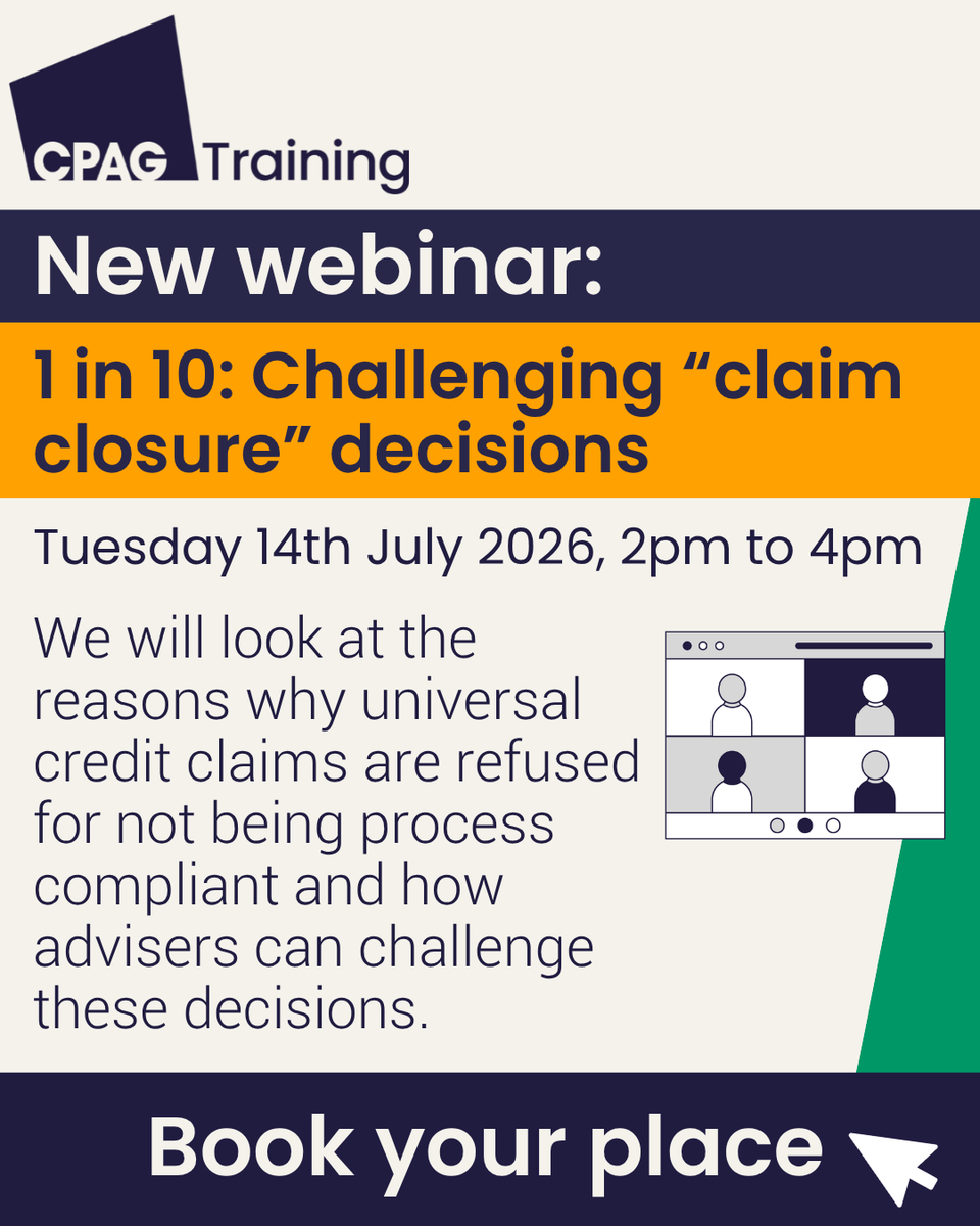 CPAGUK's tweet photo. Secure your place at our upcoming webinar '1 in 10: Challenging "claim closure" decisions'   

Find out more and book your place today: https://t.co/WfLZ3I1VPy https://t.co/5CvPvnylkV