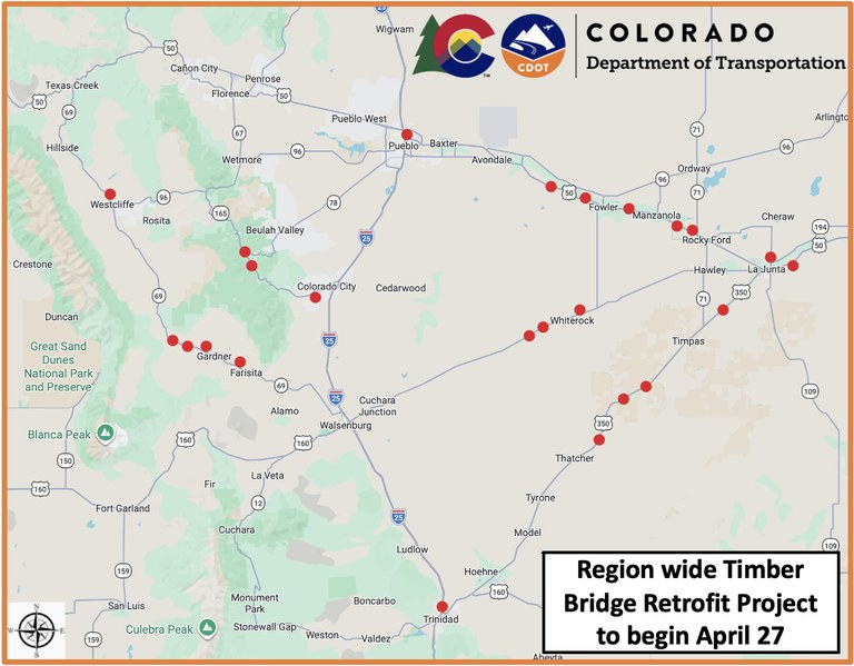 ColoradoDOT's tweet image. #CDOT #News: CDOT begins region-wide bridge rehabilitation project in southeast #Colorado.
Project begins 4/27/26 on #US50 in Otero County.
📰codot.gov/news/2026/apri…
#KnowBeforeYouGo #SlowfortheConeZone