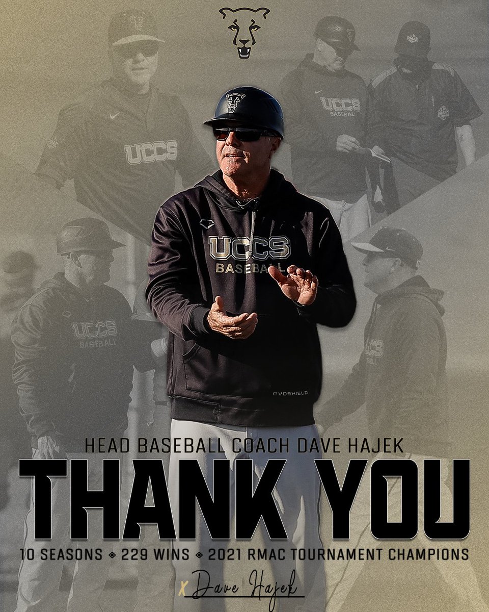 GoMountainLions's tweet photo. Congrats on an incredible career, Coach Hajek! ⚾️👏

Thank you for building @UCCSBaseball from the ground up and leading the Mountain Lions to new heights.

Wishing you all the best in retirement! 😎

#GoMountainLions

https://t.co/vcnn5f59ra https://t.co/cAThUE6dQ8