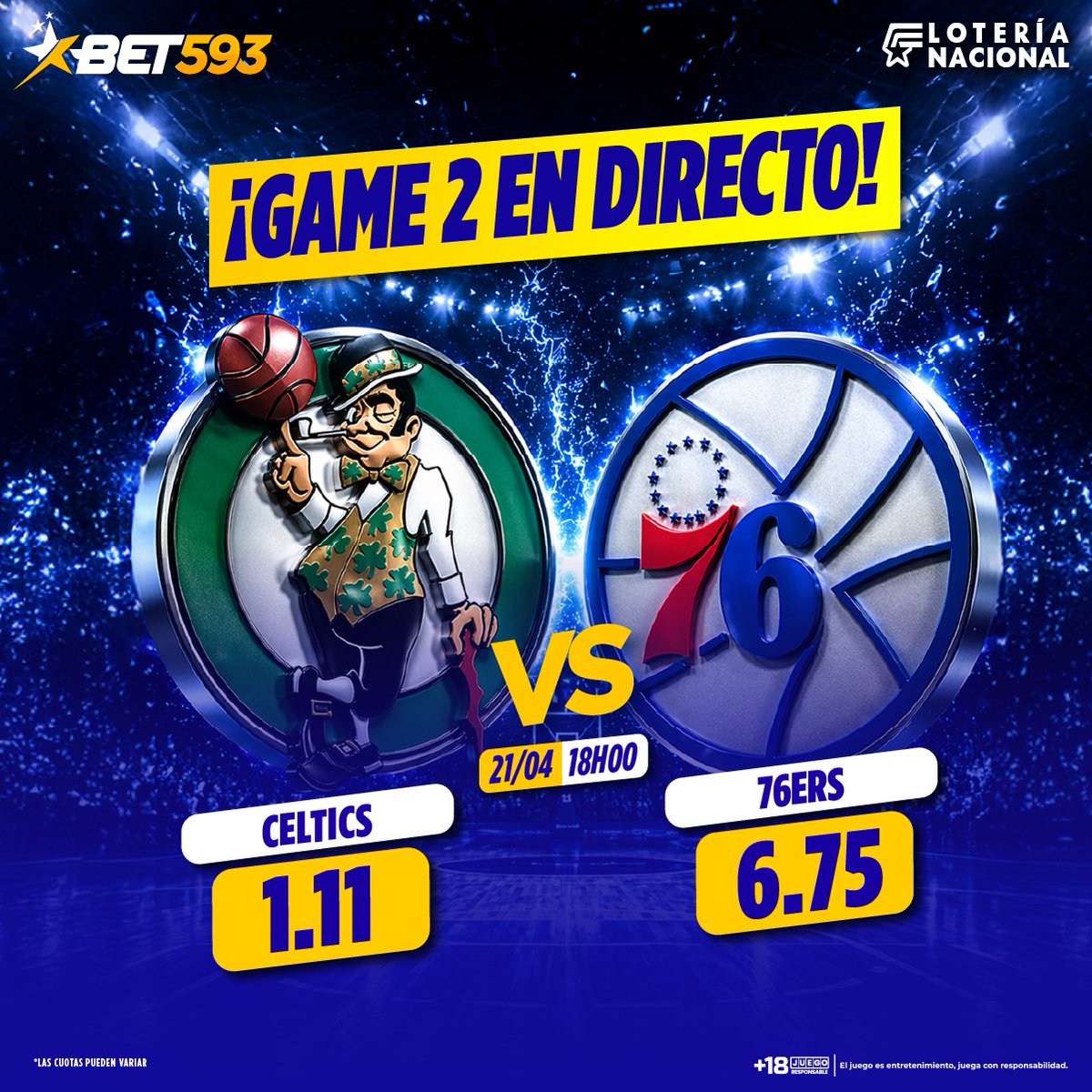 bet593's tweet image. ¿Listos para el Game 2 en directo? ⚔️🛡️ Celtics y 76ers se enfrentan en un duelo crucial donde la precisión será la clave del éxito. 🏟️🔥 ¡Demuestra cuánto sabes de la mejor liga del mundo, realiza tu pronóstico ahora! 🏆💰

Pronostica en Bet593.

#Bet593 #GanoConBet593