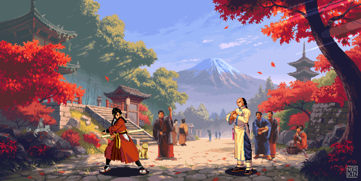 NerkinPixel's tweet image. Pixel art practice: The Last Blade new stage  #ドット絵 #pixelart #TheLastBlade #NeoGeo #SNK