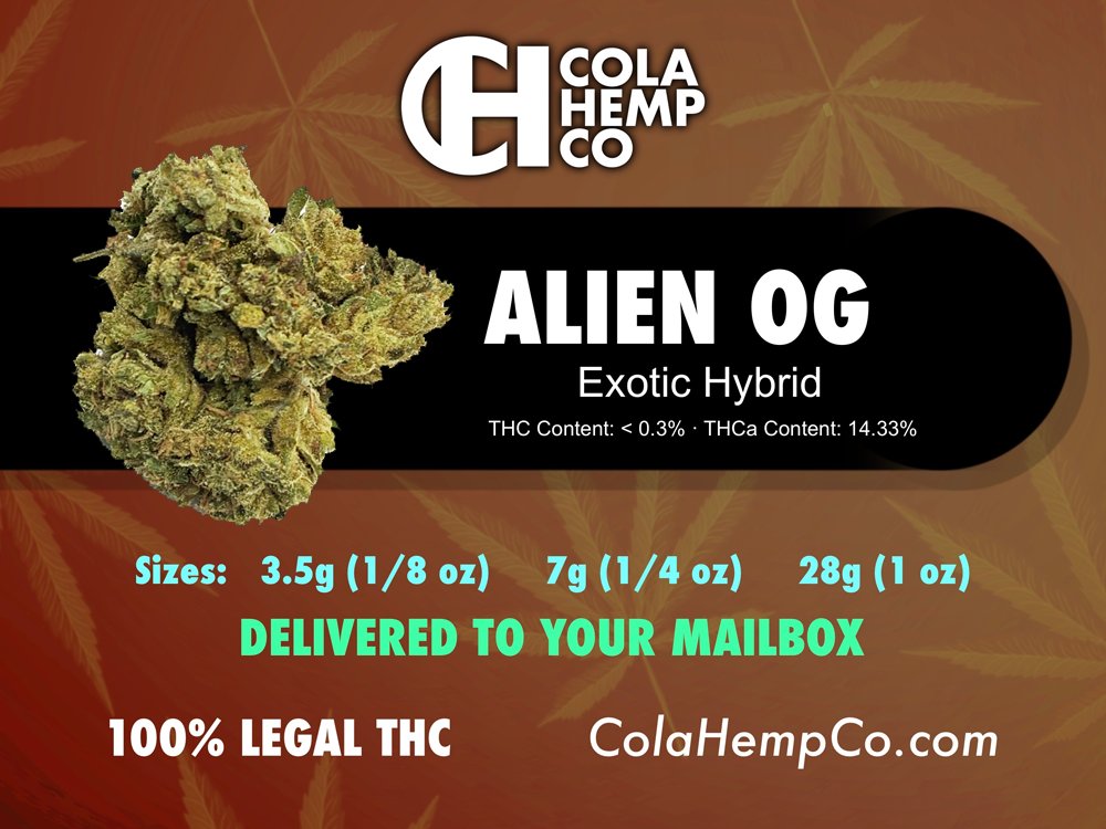 👽 Alien OG THCa flower

Whether you need relief from stress, pain, or just want to unwind, Alien OG provides a perfect balance.

Federally Legal and delivered to your door US only 21+ only (age verified at checkout) 

Get Some now (while supplies last) 
colahempco.com/product/alien-…