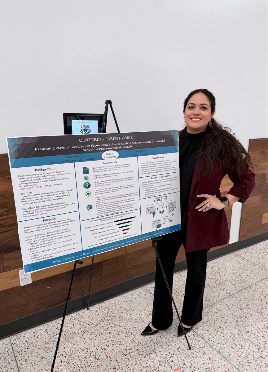 lizcastelline's tweet photo. Today, we presented at the Lamar University Graduate Research Conference! 🎉 Celebrating academic excellence with the Channelview team! 📚✨ #LamarUniversity #ResearchConference @ChannelviewISD https://t.co/eJJGsAJVRn