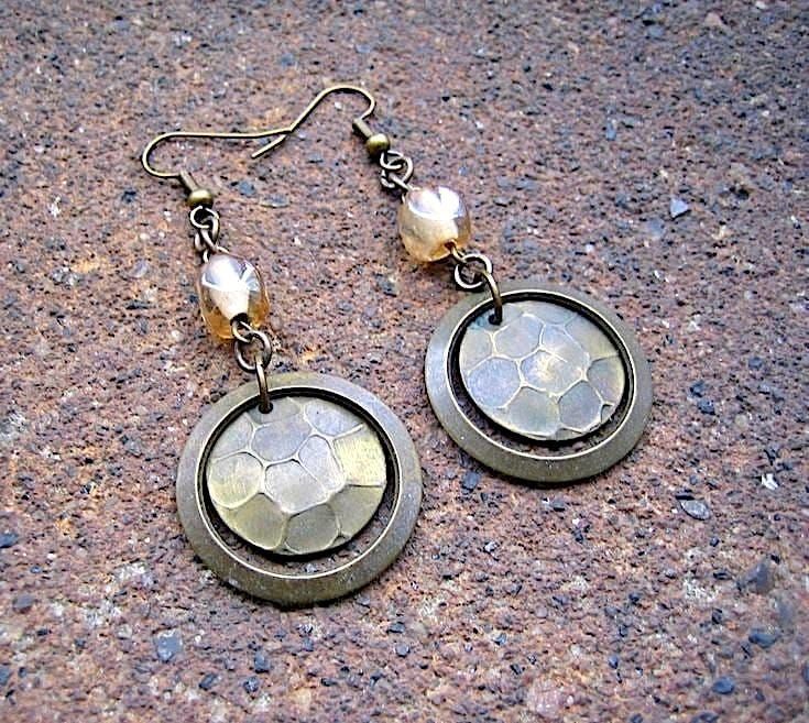 threepeatsetsy's tweet image. Brass &amp;amp; Glass Dangle Earrings $15.00  etsy.me/4vEmjOG #handmade using #recycled #vintage cirved brass disks with Textured centers &amp;amp; wheat-colored glass beads #EcoFriendly #unique #tribal #chic #giftideas #etsyfinds
