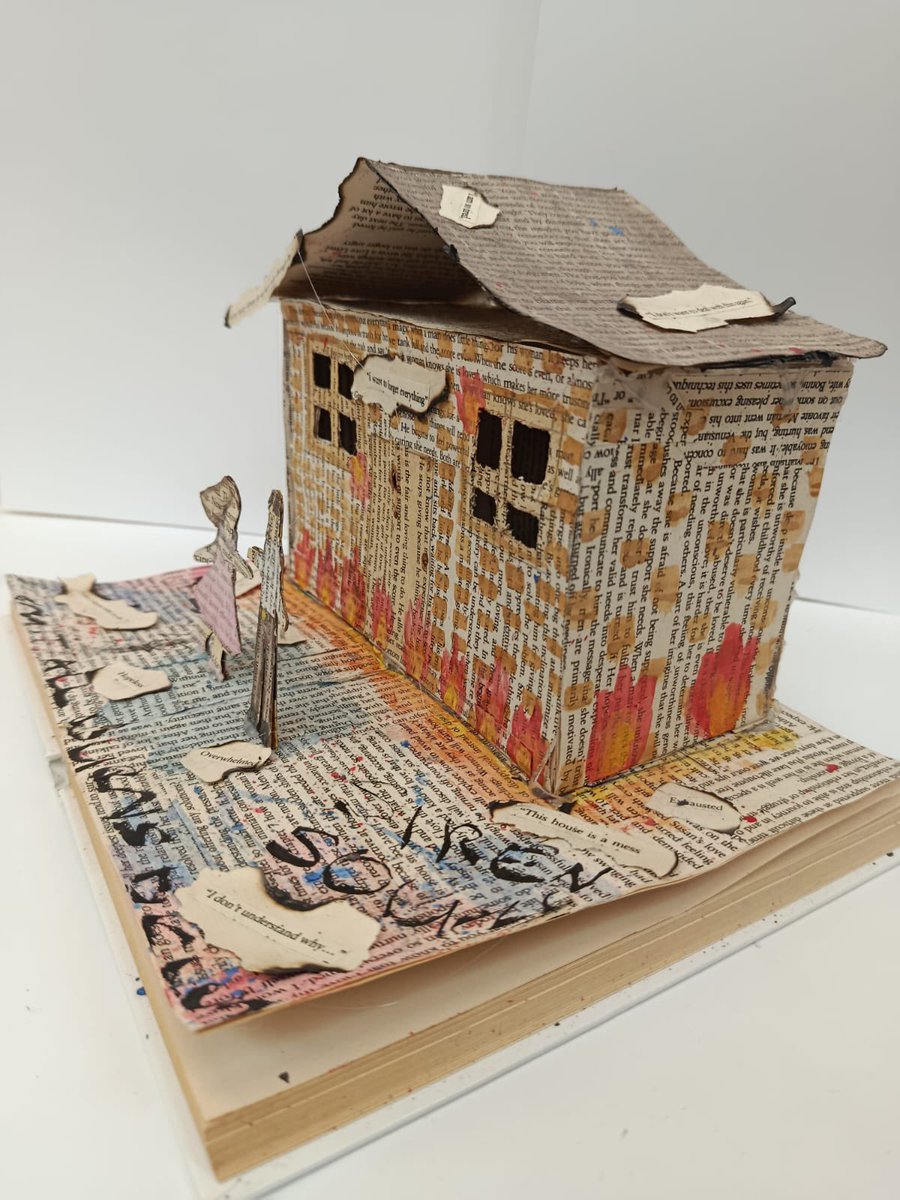 scoildara's tweet photo. Our 5th Year students recently explored the creative link between Visual Art and English through a fun sculpture project. Using books as their starting point, students carved, cut, folded, and transformed them into  three-dimensional artworks. https://t.co/wnuSJZw0bX
