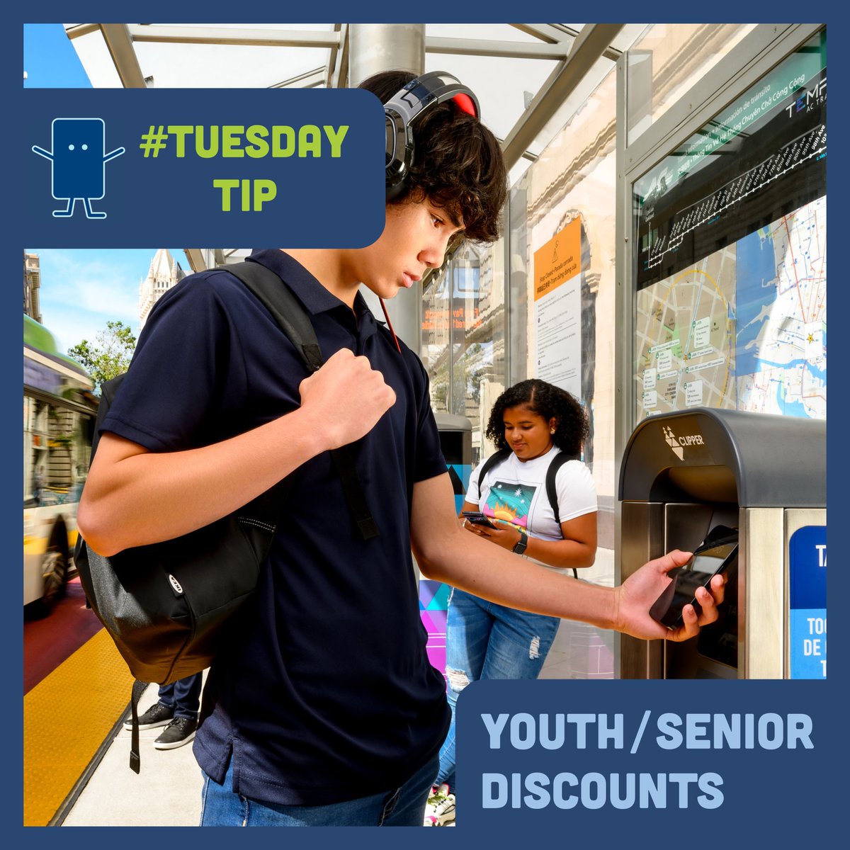 BayAreaClipper's tweet image. #TuesdayTip: Are you eligible for a Youth or Senior Clipper discount card? Now you can apply online directly on the Clipper website!

Check out our Discounts page 💻  and apply today: clippercard.com/discounts