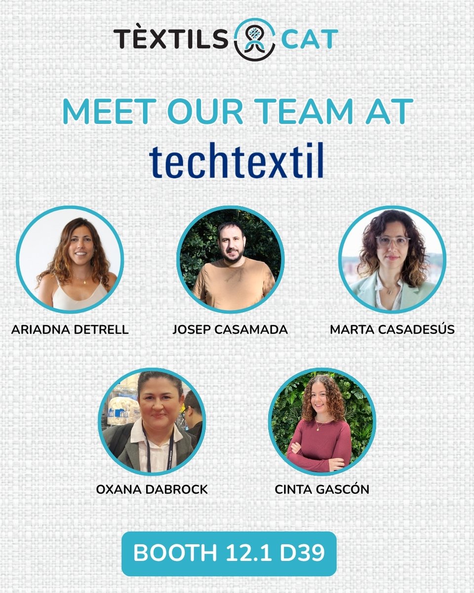textils_cat's tweet photo. Our team is ready to meet you at @ttx_tp! Looking forward to your visit at booth 12.1 D39
#madeinCatalonia #advancedtextiles #clustercommunity #Techtextil2026 https://t.co/7vQgMyiPoK