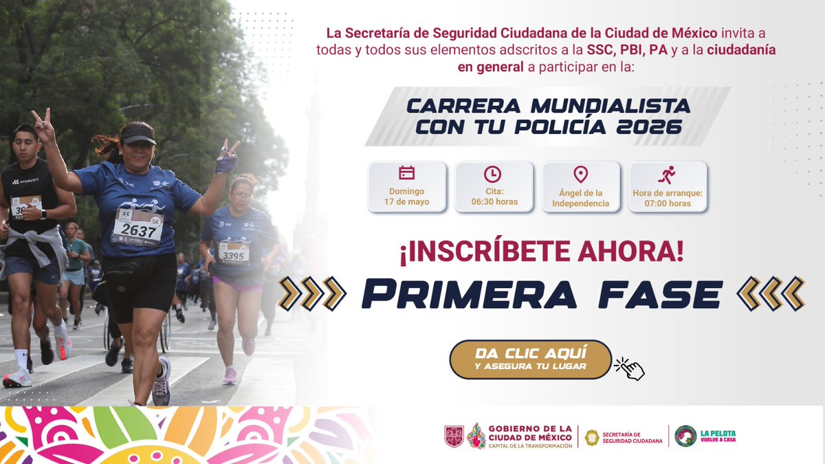 SSC_CDMX's tweet image. #BoletínSSC | #CarreraMundialista | Como parte de las actividades que la #SSC de la #CiudadDeMéxico realiza por la celebración de la Copa Mundial de Futbol 2026, donde nuestro país será uno de los anfitriones, se llevará a cabo el evento deportivo “Carrera Mundialista con tu
