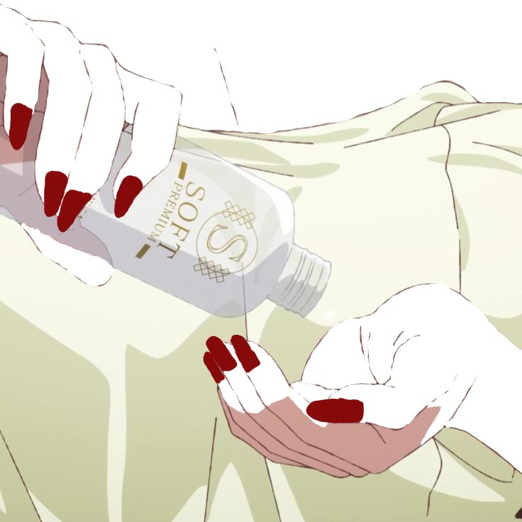 Applying some of her body lotion.