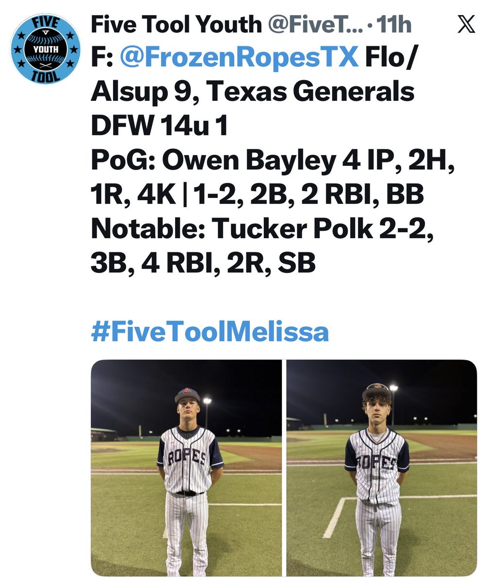 ropes_baseball's tweet photo. Ropes 14u takes down the Texas Generals 9-1 in the championship at Melissa on Sunday nite.   Tucker Polk and Jordan Willis put some charges in the ball while Owen Bayley was dominating on the mound. https://t.co/g3L1XuxR5O