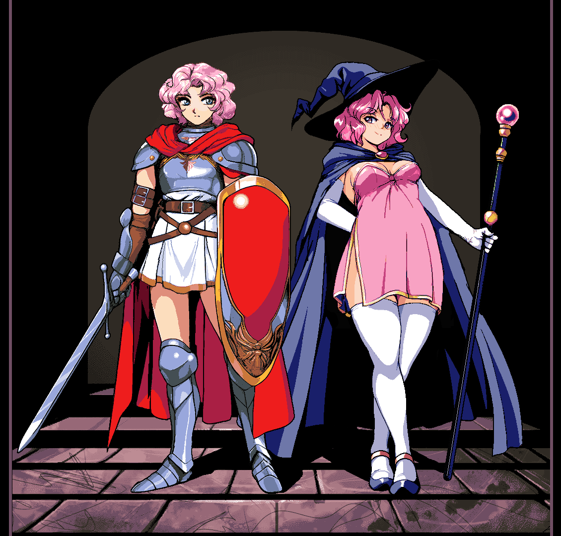 TresLeches0's tweet photo. Muffin ( @.FutureBellyAche ), in the aftermath lettin me  know how much she appreciated being teased~ + the two of us ready for action in a dungeon~
I love pixel art from late 90s Japanese PC games and I wanted to try imitating it 💖 https://t.co/B5HWSKowXr