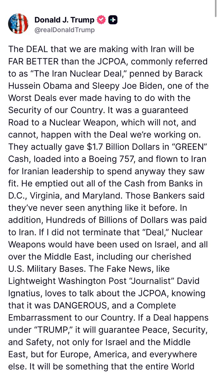 umashankarsingh's tweet image. ट्रंप का ताज़ा पोस्ट : जो डील ईरान से कर रहे हैं वो JCPOA से ज़्यादा बढ़िया होगा