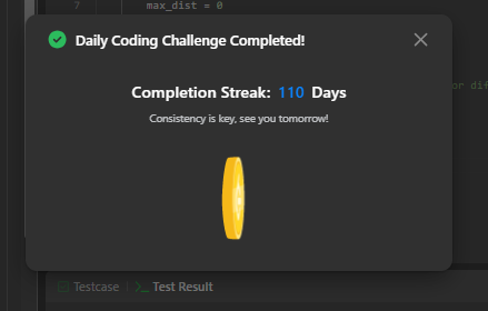 KosarBibi639's tweet image. DAY 110
Problem: LeetCode 2078 (Easy) Max distance between houses with different colors. Optimal pair always includes first or last house. Check from leftmost and rightmost. O(n) time, O(1) space.
 #LeetCode #Greedy #Coding