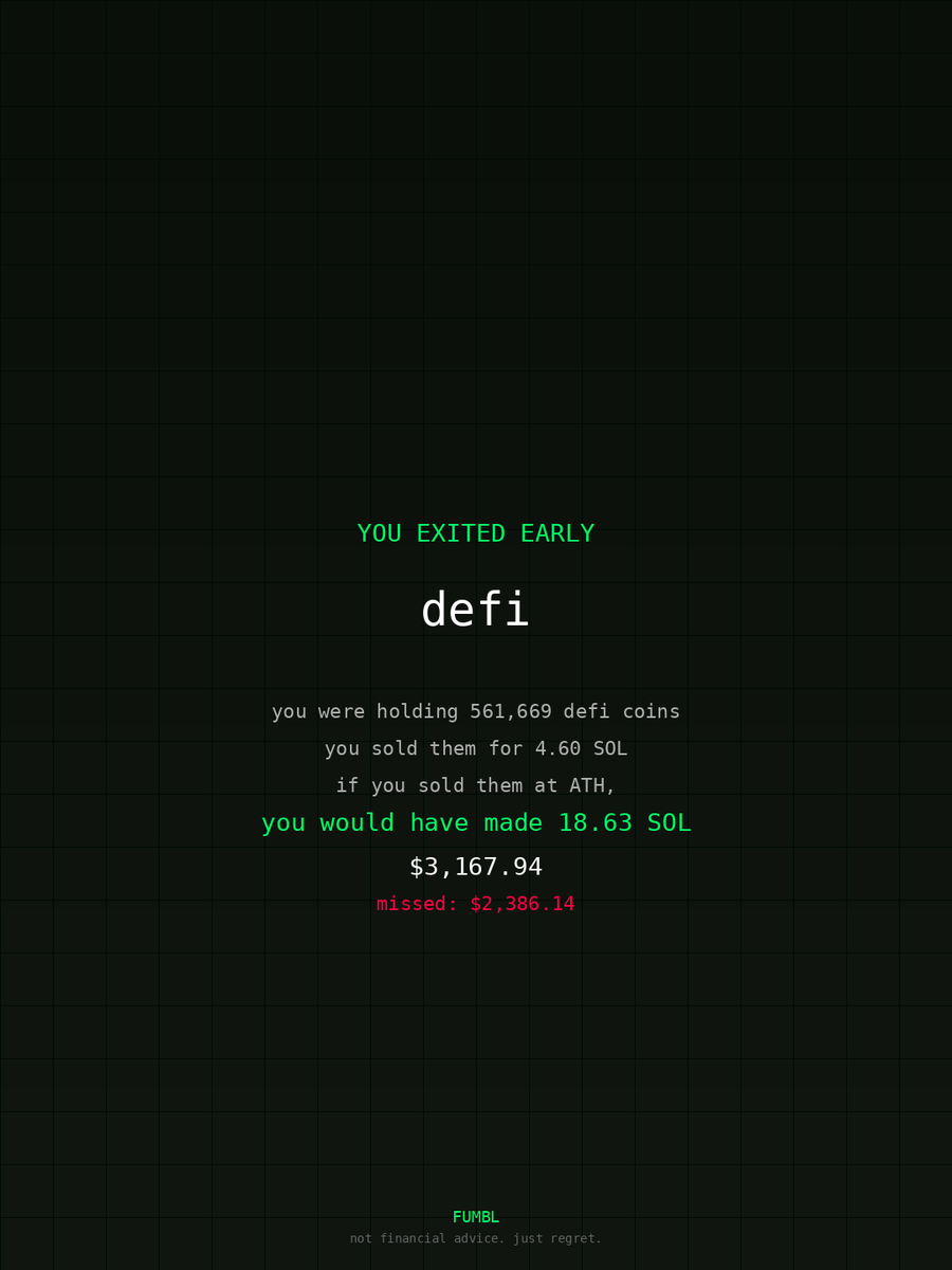 Furknnntahhtkin's tweet image. just checked fumbledbags.lol bro generational sell on $defi 
coulda been rich )_: 

E5J2PSkZcCxd4n2bt6VkWB6wmEgTem5nSC6E4zoaEAWk 
#exodus 
#print