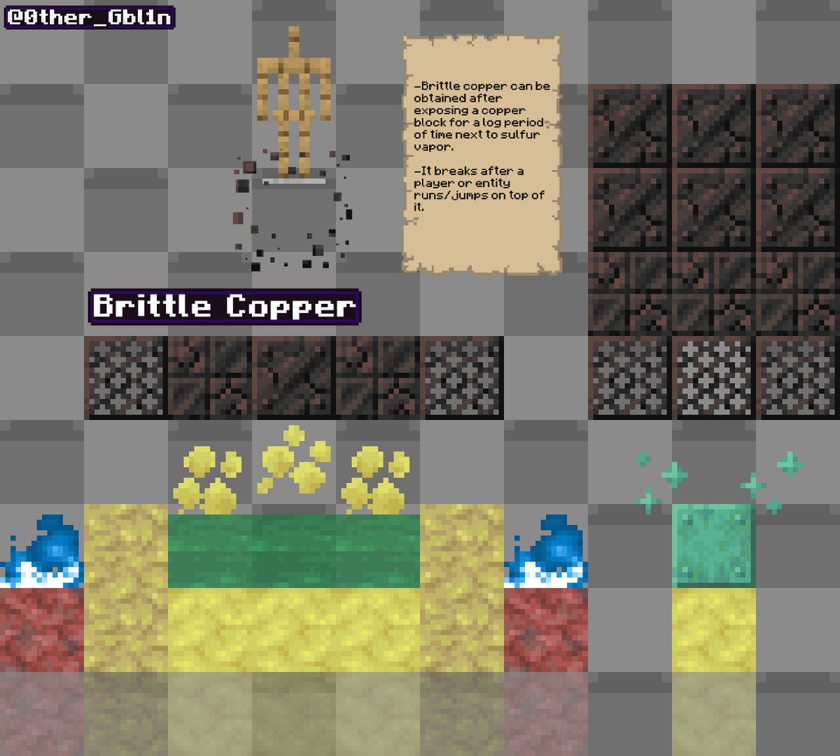 0ther_Gbl1n's tweet image. This is the most unrealistic concept I've ever uploaded, but I've got nothing to lose by saying it out loud 🔥
-Copper and Sulfur have a very special reaction IRL, i wonder theres room for something like that in the game.
#Minecraft