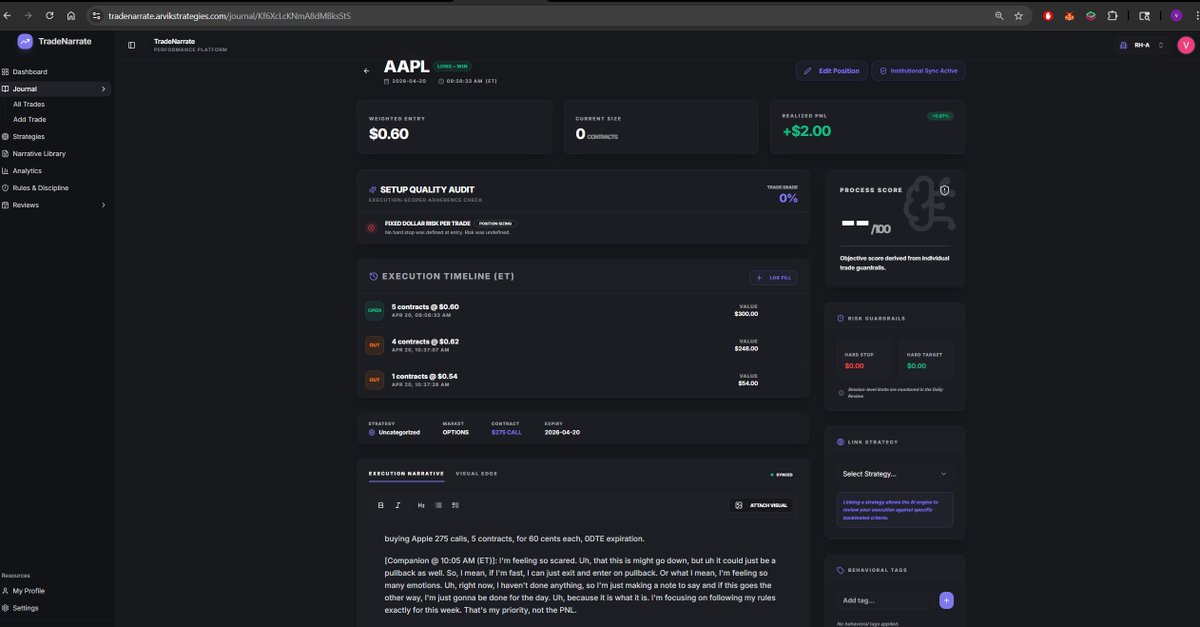 ROR_Traders's tweet image. Trading Journal V1 live. 
tradenarrate.arvikstrategies.com
Free and Pro. 
and a 7day trial. 

Want to know more, ping me for early discounted offers!! and free extensions. 

#RulesOverResults #TradingJournal #optionstrader #options #TradingDiscipline #TradingMindset #TradingPsychology