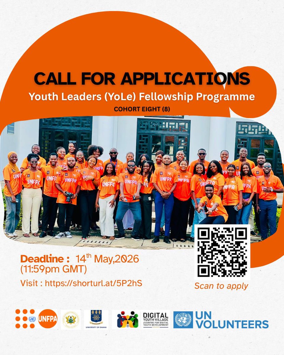 UNFPAGhana's tweet photo. Cohort 8 is here! 

Apply for the UNFPA Ghana youth leaders fellowship programme.

Don’t miss the chance to join a dynamic community of young change makers shaping and making bold decisions that creates impact.

https://t.co/YSuFHRFGUz https://t.co/avAJaQHqkw
