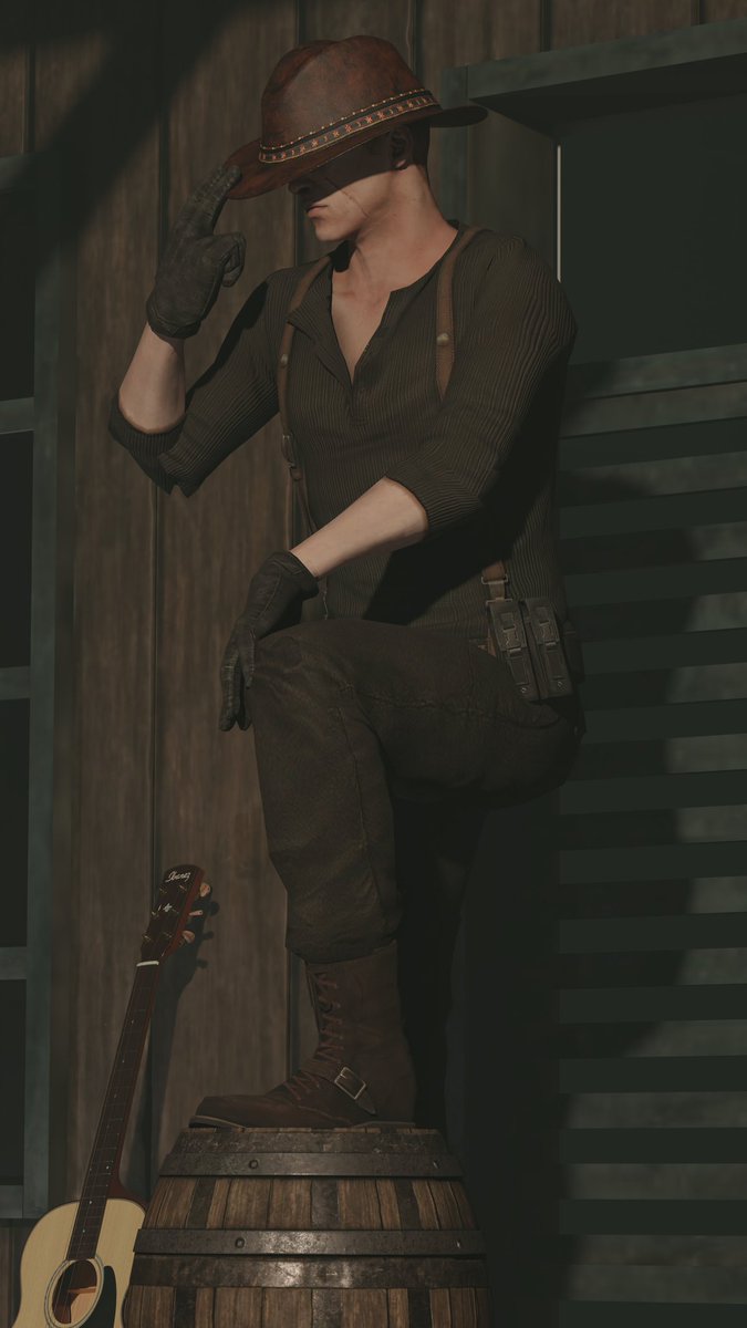 SleepyFernAwoo's tweet image. Western Date, where Sherry made him take a few photos. #RE #residentevil #sherrybirkin #jakemuller #RE6 #Shake