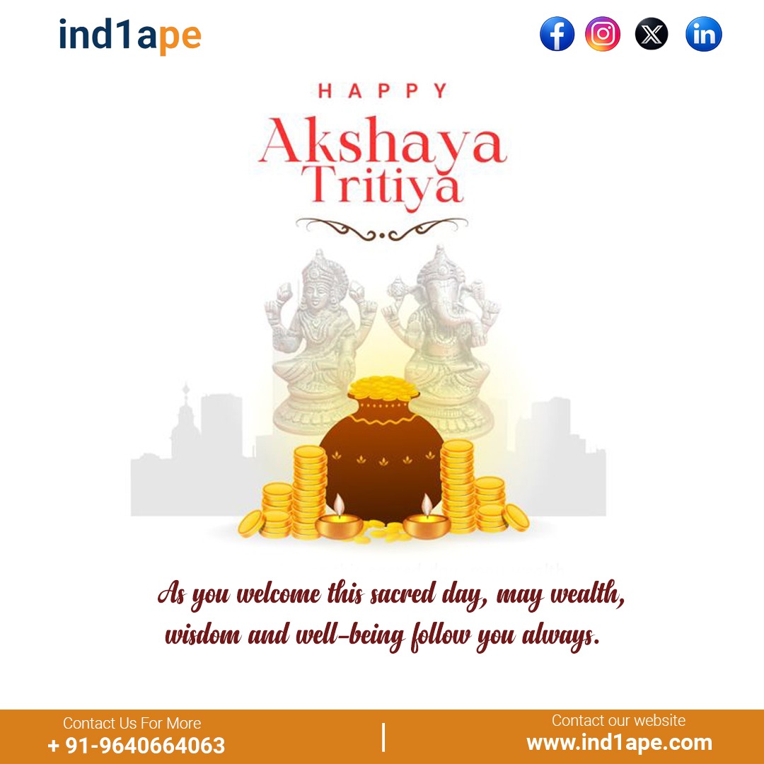 ind1ape's tweet image. ✨ Wishing you a prosperous Akshaya Tritiya! ✨

May this sacred day bring you abundant wealth, wisdom, and well-being that grows forever.

Ind1ape is committed to empowering your journey towards financial success and digital growth. 

#Ind1ape
#DigitalPayments
#FintechIndia
