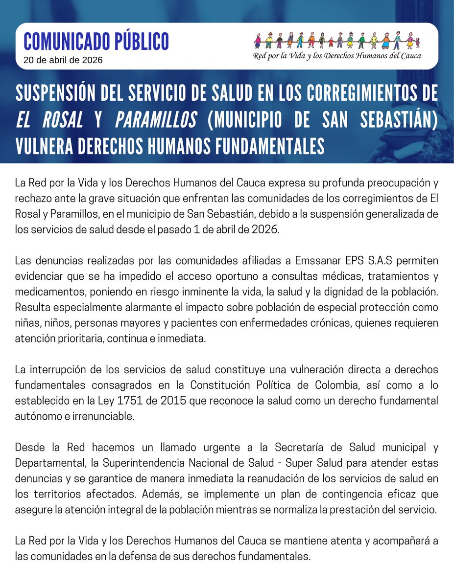 Red por la Vida y los Derechos Humanos del Cauca tweet media
