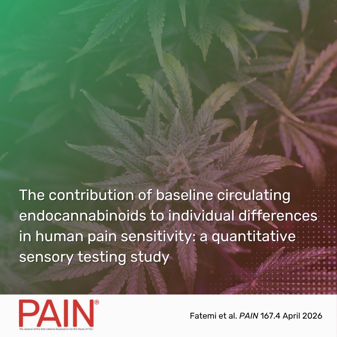 PAINthejournal's tweet image. Fatemi et al. find that baseline circulating endocannabinoid ligand concentrations are associated with individual differences in pressure pain threshold, but not thermal thresholds/tolerance, or temporal summation of pain. Learn more in #PAIN bit.ly/4tEJzdL