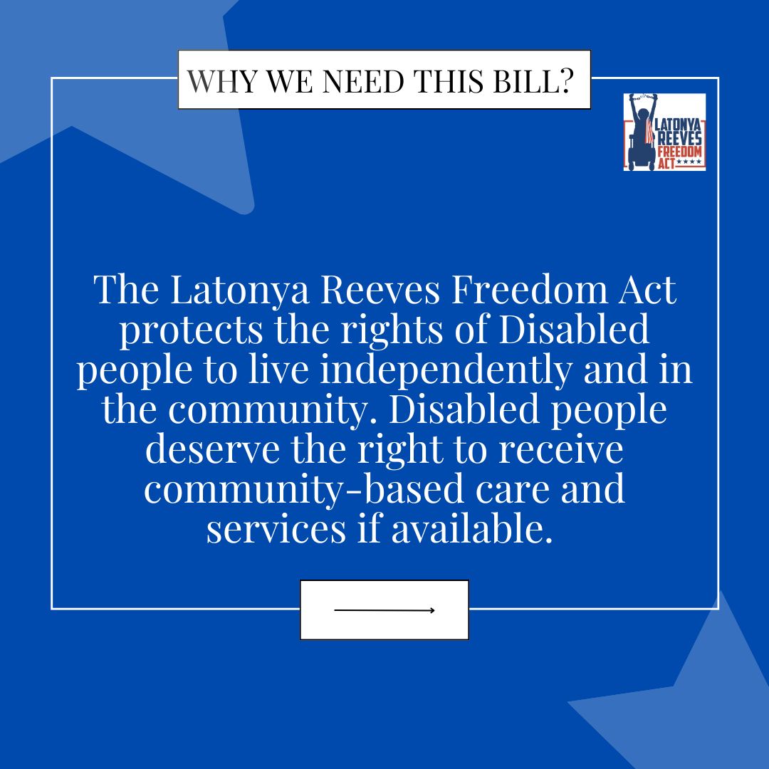 CDRNYS's tweet image. Today, lets take a moment to recognize the importance of the Latonya Reeves Freedom Act, a bipartisan bill addressing the injustice of Disabled people being forced into institutions. Learn more: latonyareevesfreedomact.org
#LatonyaReevesFreedomAct #DisabilityRights #IndependentLiving
