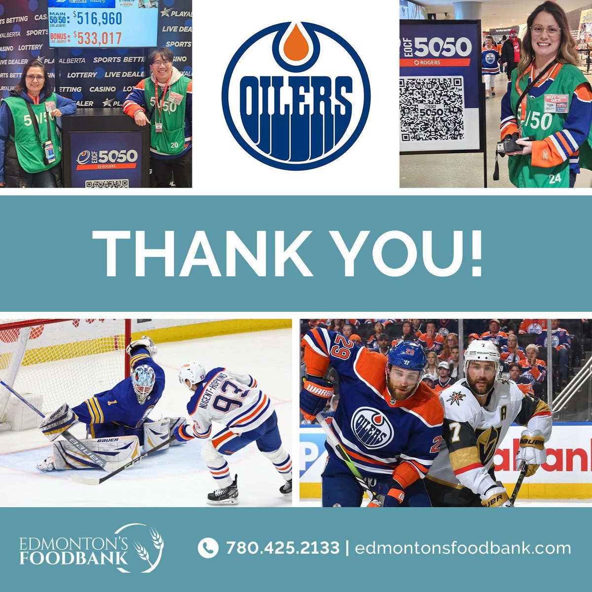 yegfoodbank's tweet image. Thanks to the Edmonton Oilers Community Foundation, proceeds from the 25th anniversary matching campaign, along with the March 8 and 10 away game 50/50s, will help us continue supporting our community.

Thank YOU, EOCF! #yeg #edmonton #feedyeg #yegfoodbank