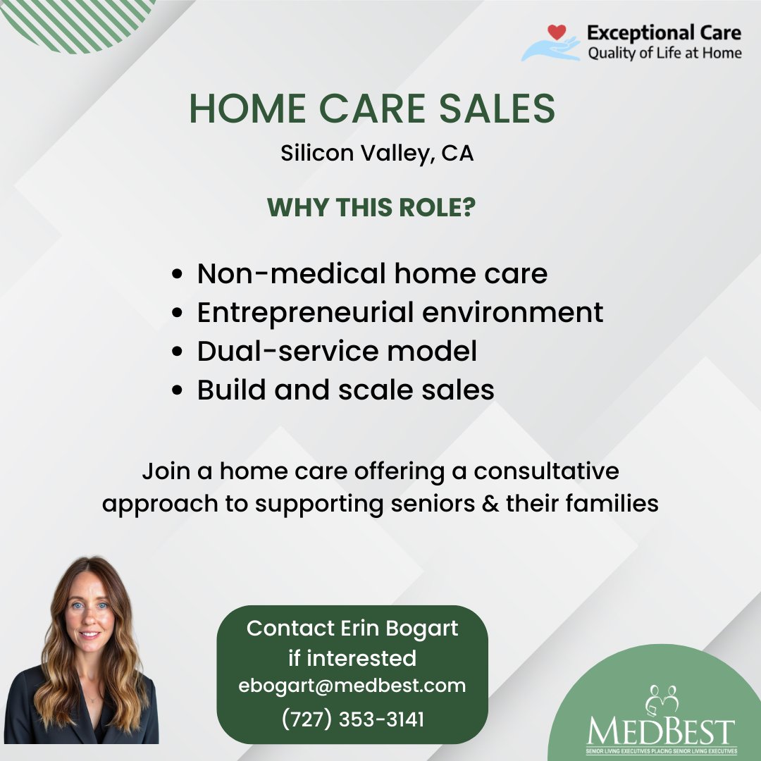 MedBestJobs's tweet image. 🚨 Now Hiring: Home Health Sales – Exceptional Care
📍 Silicone Valley, CA

📩 Interested? Send your resume to ebogart@medbest.com or call 737-353-3141
#HealthcareSales #HomeCare #SeniorLiving #SalesOpportunity #SiliconValleyJobs #BusinessDevelopment #HealthcareCareers