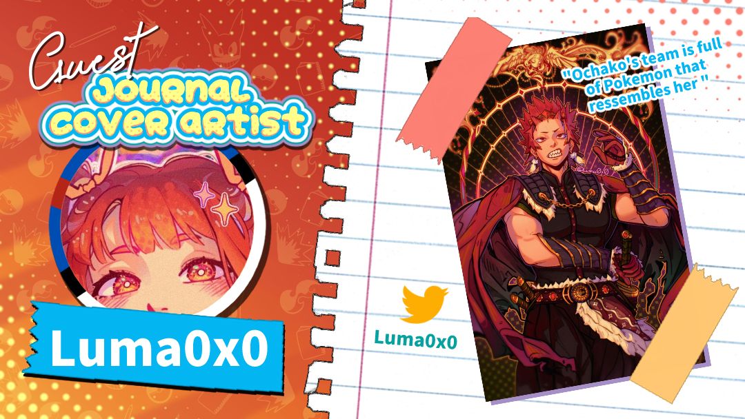 PokedemiaZine's tweet photo. ⁉️ Who’s That Guest?! ⁉️
@Luma0x0 is our guest journal cover artist, and she believes that Ochako's team is full of Pokémon that resemble her! 💗
#mha #bnha #pokemon #zine #pkmn #guestspotlight #coverartist #guestartist #kirishima #eijiroukirishima #kirishimaeijirou https://t.co/4mL70PyhW7